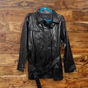 Outer Edge Glossy Black Trench Coat